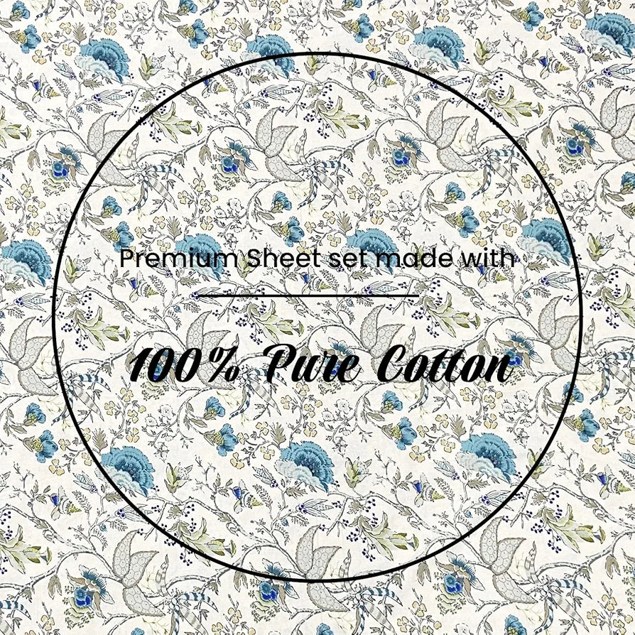 SAJAVAT HOME 100% Pure Cotton King Size Floral Bedsheet Set with 2 Pillow Covers,Soft,Breathable & Skin-Friendly,Luxury Bedding Set,96x104 Inches ,Pack of 1 ,500 TC