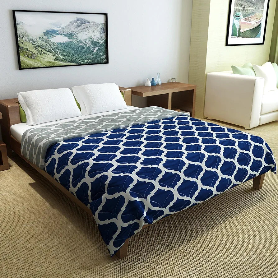 Divine Casa Microfiber 150 GSM Reversible Double Bed Comforter | Ultra Soft & Lightweight Blanket | Cozy & Breathable for All-Weather | 254 x 230 CM, Deep Blue