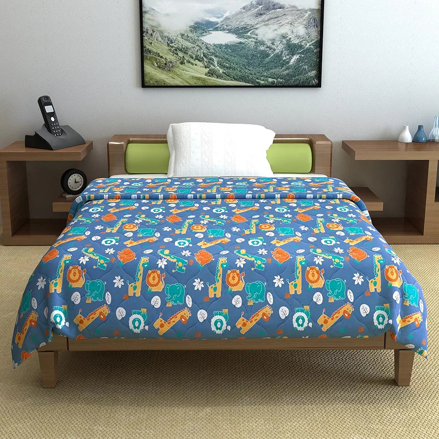 Divine Casa 120 GSM Cotton Single Bed Comforter | Soft & Lightweight Reversible All-Season Blanket | Cozy & Breathable Bedding for Adults | 230x 145 cm, Iris Deep
