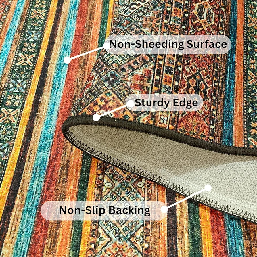 ishro home Premium Carpet for Hall, Bedroom, Living Room | Medallion Collectible Carpets | Anti Skid | Machine-Washable | Non-Shedding | Non- Fading | 