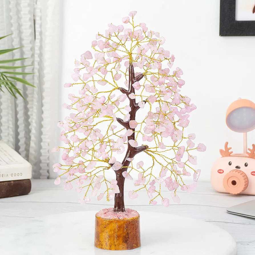BEZAVO Rose Quartz Crystal Trees - Chakra Healing Money Bonsai for Home and Office Decor, Feng Shui Handmade Tree for Positive Energy, Good Luck, and Spiritual Birthday Gifts Size 10-12