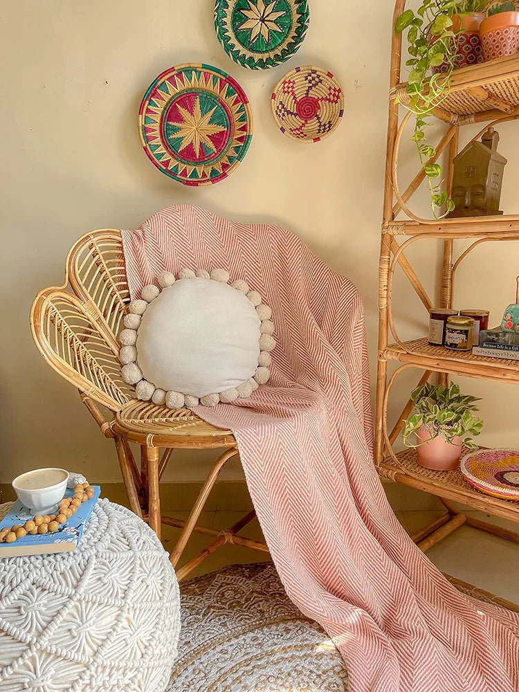 SASHAA WORLD Striped Chevron Throw Blanket | Throw for Sofa, Bedroom & Chair | Blush Pink Throw Blanket | 180 x 130 cm Pack of 1