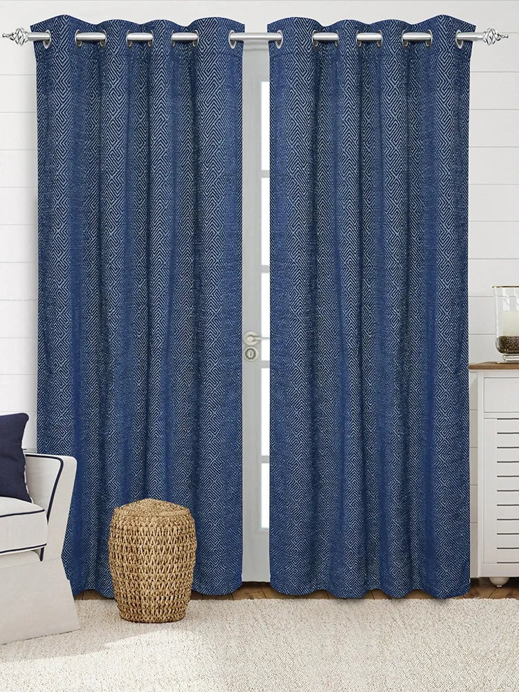 Saral Home Pacman Chenille Blackout Door Curtains 2pc, Navy 4X7 Ft