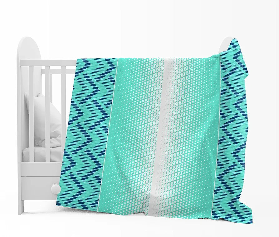 Divine Casa 120 GSM Microfiber Single Kids Dohar  | Soft & Lightweight Throw Blanket | Cozy & Breathable | All-Season Comfort | 140 x 100 CM | Chevron Pattern | Aqua Chevron