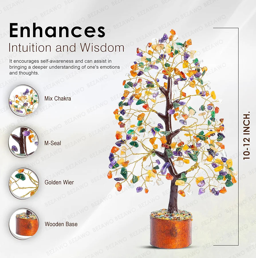 BEZAVO Mix Chakra Crystal Tree – Artificial Tree for Home & Office Decor | Feng Shui Good Luck Tree for Prosperity | Ideal Gift for Men & Women – Wedding, Anniversary & Birthday 