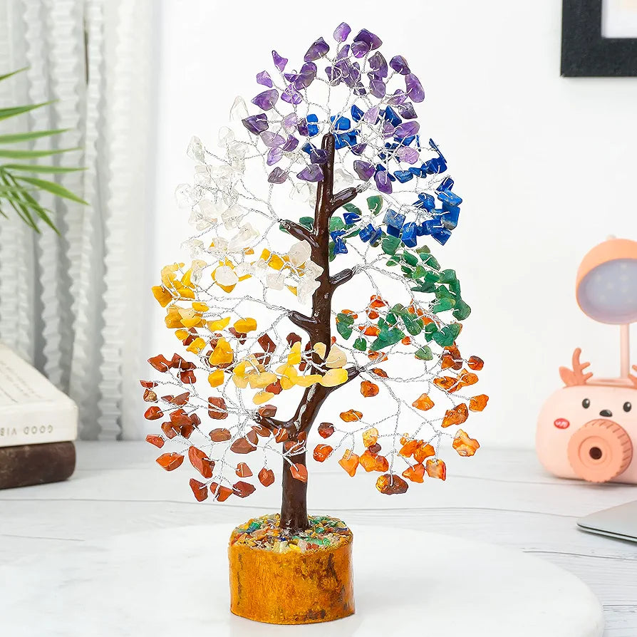 ZAICUS Seven Chakra Gemstone Tree Crystal Tree of Life Feng Shui Good Luck, Wealth & Prosperity Stones Spiritual Gift Home Decorations 10-12 Inch