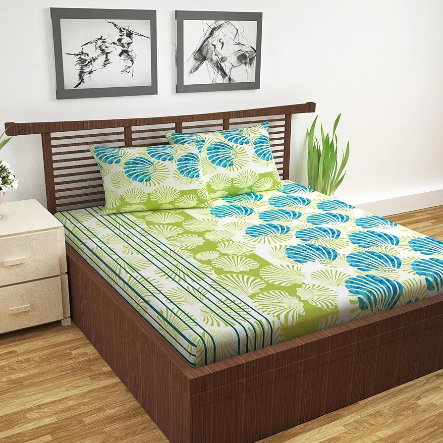 Divine Casa 144 TC 100% Cotton Bedsheet for Double Bed with 2 Pillow Cover 