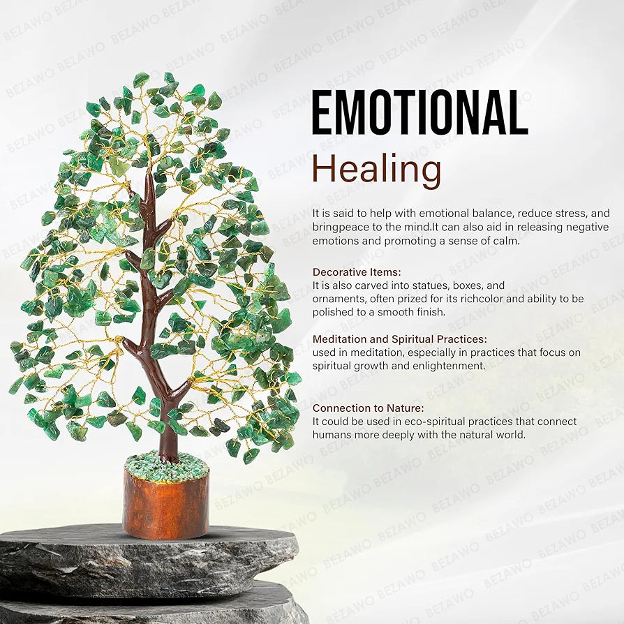 BEZAVO Green Aventurine Crystal Tree – Feng Shui Good Luck & Healing Tree for Home & Office Decor | Prosperity & Positive Energy Crystal Tree | Gift for Men & Women – Birthday & Anniversary
