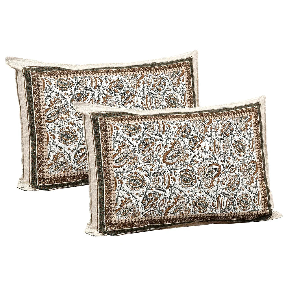 Kuber Industries Double Bedsheet with 2 Pillow Covers | 160 TC Premium Cotton Bedsheet for Double Bed | Bedsheet for Living Room-Home & Hotels | Dezier Bell Print | 90x108 Inch | Beige