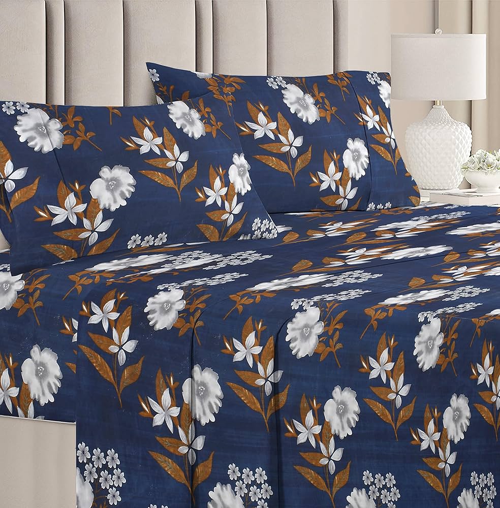 BSB HOME Premium Double Bedsheet with 2 Pillow Covers - 160 TC Supersoft Microfiber - Breathable & Wrinkle Free - 3 Pcs Set | Blue & Brown