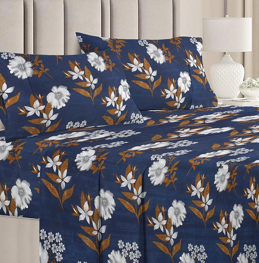 BSB HOME Prime Collections 160tc Pure Microfiber Breathable Supersoft Wrinkelfree Double Bedsheet with 2 King Size Pillow Covers-Blue & Brown