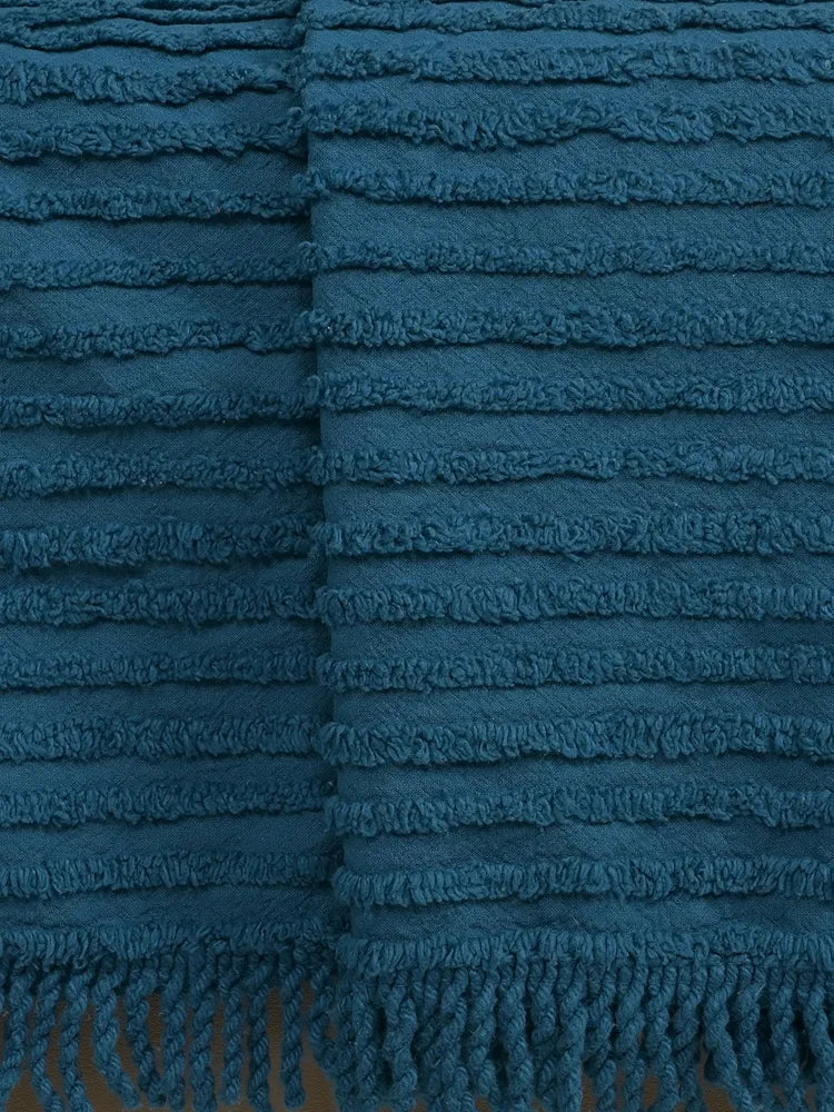 Saral Home BARKHA Stripe Cotton 2 Seater Sofa Throw, Blue.140x160 cm