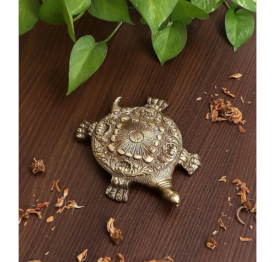 Two Moustaches Brass Feng Shui Tortoise, Standard, Antique Brown, 1 Piece