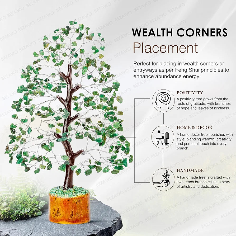 BEZAVO Green Aventurine Crystal Tree – Healing Good Luck Tree for Home & Office | Feng Shui Tree for Prosperity & Positive Energy | Ideals Gift for Men & Women – Birthday & Anniversary 