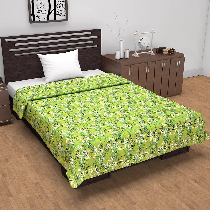 Divine Casa Floret 100% Cotton Single Dohar | 120 GSM | Soft & Lightweight Throw Blanket | Cozy & Breathable Bedding | All-Season Comfort | 210 x 140 CM, Leaf Green
