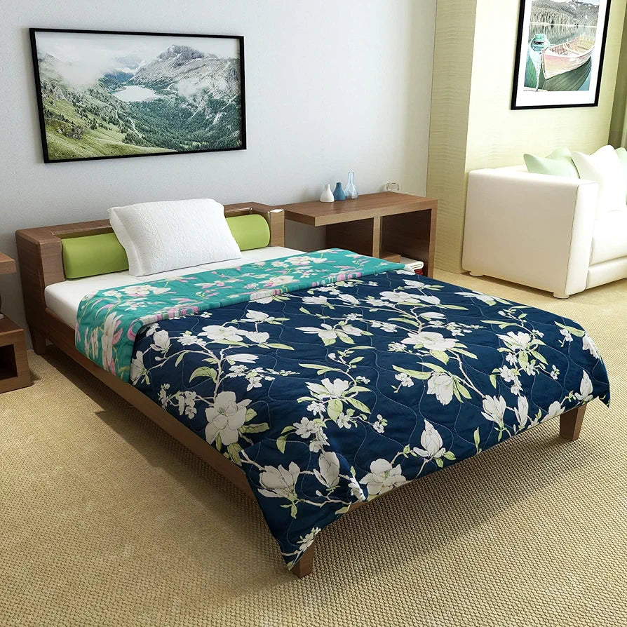 Divine Casa Microfibre 120 GSM Reversible Flower Print Single Bed Size Comforter, Blanket, Bedspread, 230 x 140 CM | TC - 120