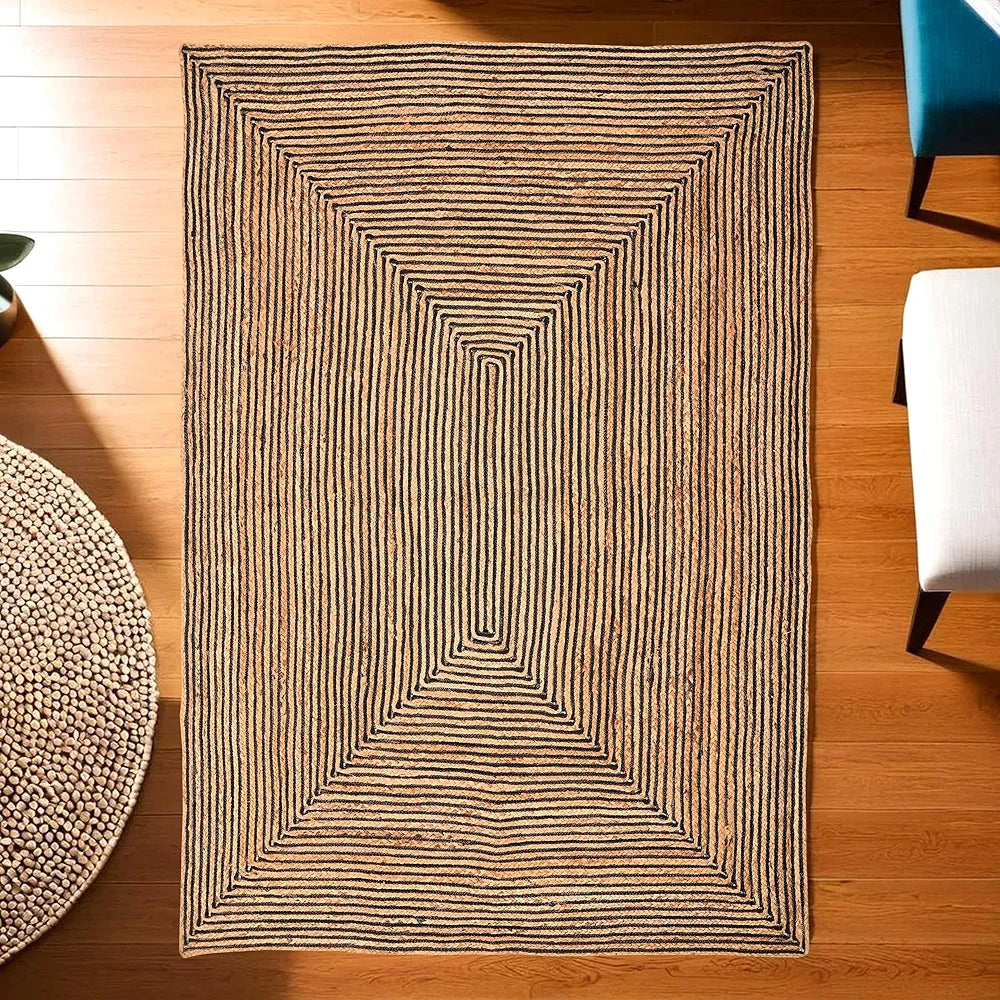 Kuber Industries 5x7 Feet Natural Look Jute Rug & Carpet for Home & Bedroom | Aesthetic Non-Slip Floor Rugs for Living Room | Light Brown