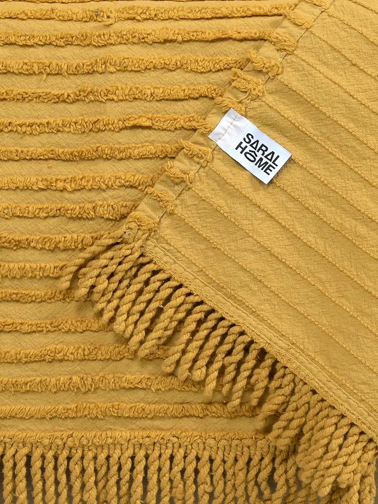 Saral Home BARKHA Stripe Cotton 2 Seater Sofa Throw, Beige.140x125 cm