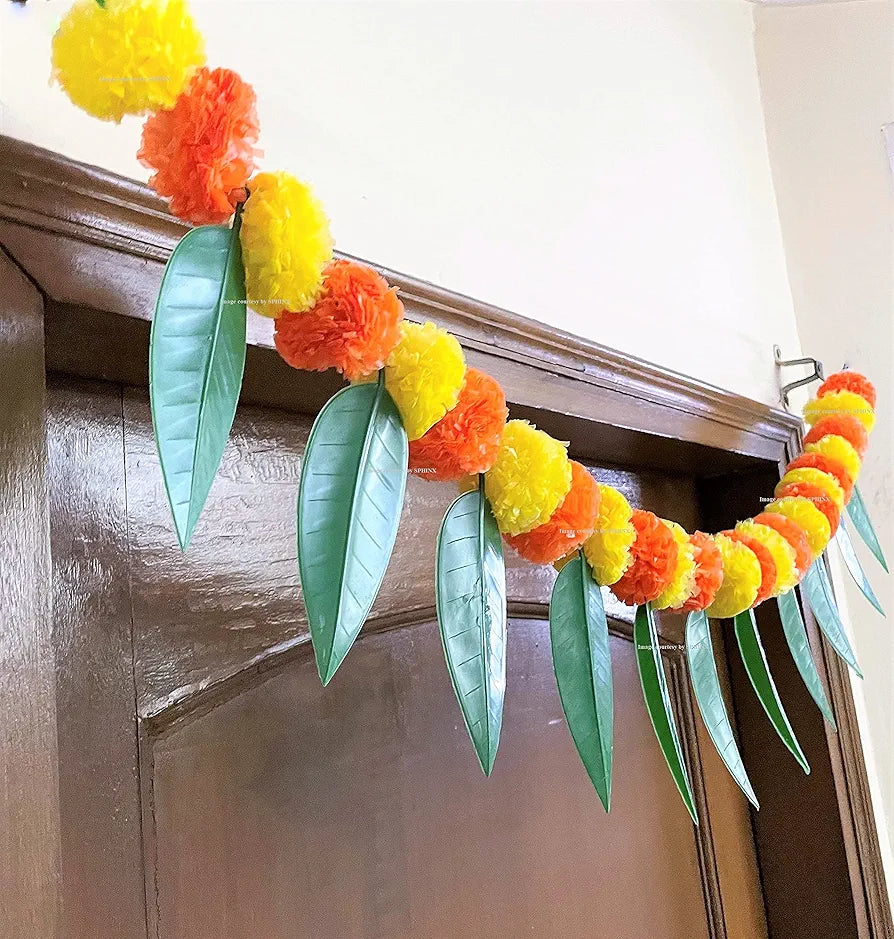 SPHINX Artificial Marigold &Mango Leaves Simple Door-Window toran/Door hangings/Festive Decorations - Approx.100 cms/40 Inches/3.33 Ft. - 