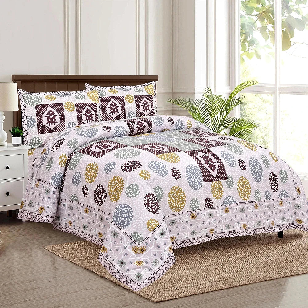Kuber Industries Double Bedsheet with 2 Pillow Covers | 186 TC Premium Cotton Bedsheet for Double Bed | Bedsheet for Living Room-Home & Hotels | Arabic Beauty Gola | 100x108 Inch | Purple