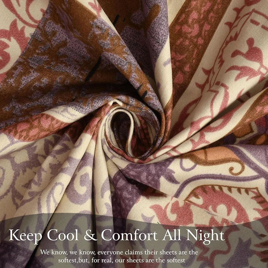 FRESH FROM LOOM Microfiber Cotton Bedsheet King Size | 240 TC King Size Soft Bed Cover with 2 Pillow Cover | Hypoallergenic Bedsheet for Double Bed | Anti Fade and Printed 