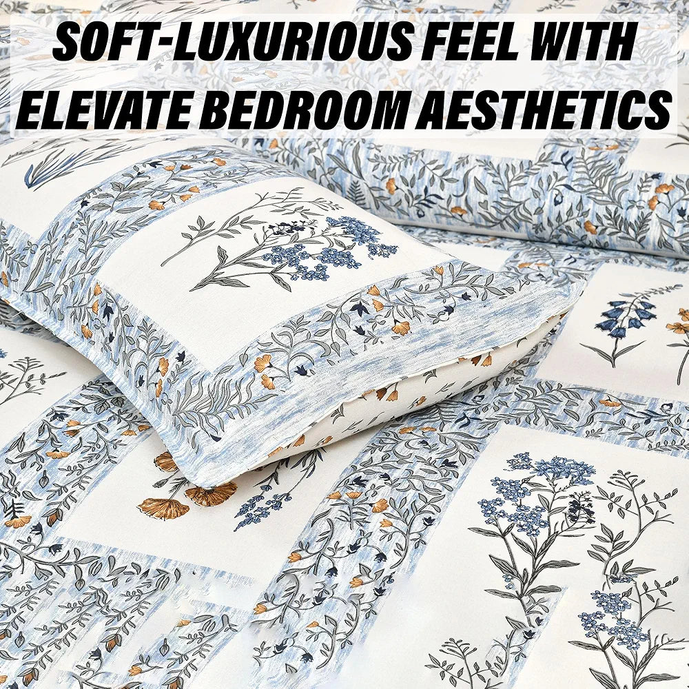 Kuber Industries Double Bedsheet with 2 Pillow Covers | 160 TC Premium Cotton Bedsheet for Double Bed | Bedsheet for Living Room-Home & Hotels | Dezier Check Flower | 90x108 Inch | Blue