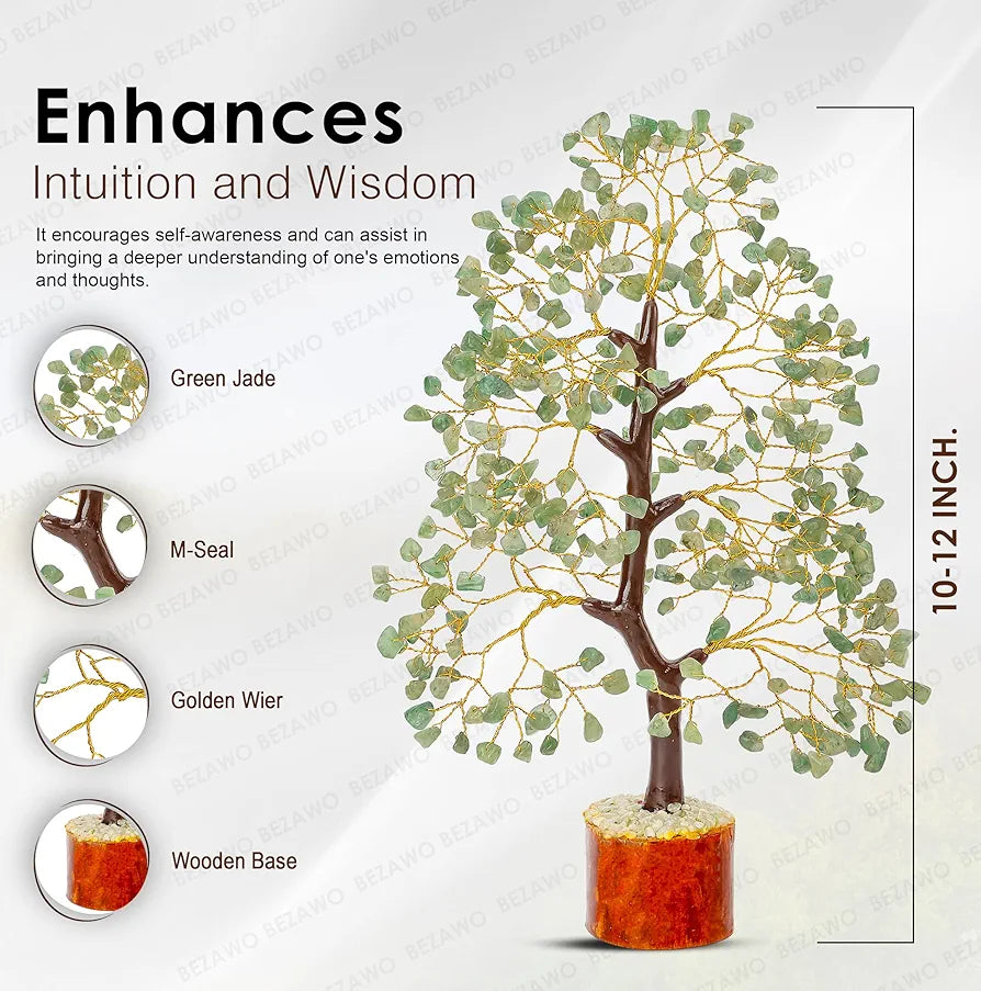 BEZAVO Green Jade Crystal Tree – Feng Shui Good Luck & Prosperity Tree for Home & Office | Artificial Tree for Living Room & Hall | Gift for Men & Women – Wedding, Birthday & Anniversary 