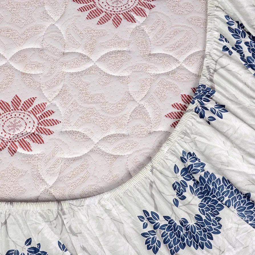 Divine Casa 144 TC 100% Cotton Floral Pattern Elastic Fitted Queen Size Bedsheet with 2 Pillow Covers | Cream & Brown Print, Ideal for Bedroom