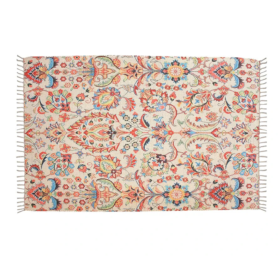 HOMADORN Handmade Sustainable Printed Modern Dhurrie/Rugs/Carpet upcycled from Scrap Fabric for Living Room/Bedside Runner for Enhanced Decor 