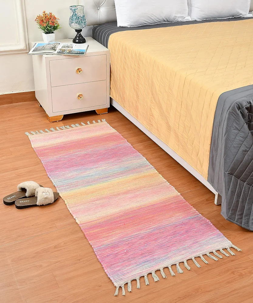 HOMADORN Handmade Sustainable Printed Modern Dhurrie/Rugs/Carpet Upcycled from Fabric for Living Room/Bedside Runner for Enhanced Décor 