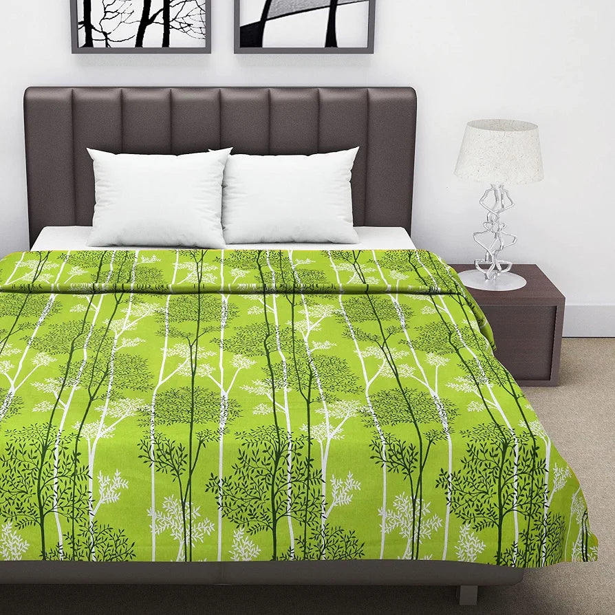 Divine Casa Glace Cotton 120 GSM Reversible Lightweight Printed Double Bed AC Dohar Blanket Quilt - Green and Dark Green| TC - 120