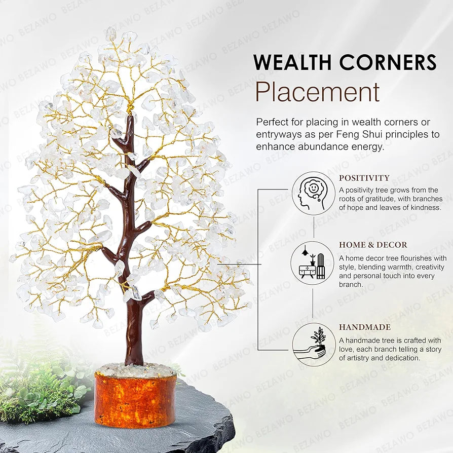 BEZAVO Clear Quartz Crystal Tree – Feng ShuiTree for Home & Office | Artificial Tree for Living Room, Hall & Office Decor | Ideal Gift for Men & Women – Wedding, Birthday & Anniversary 