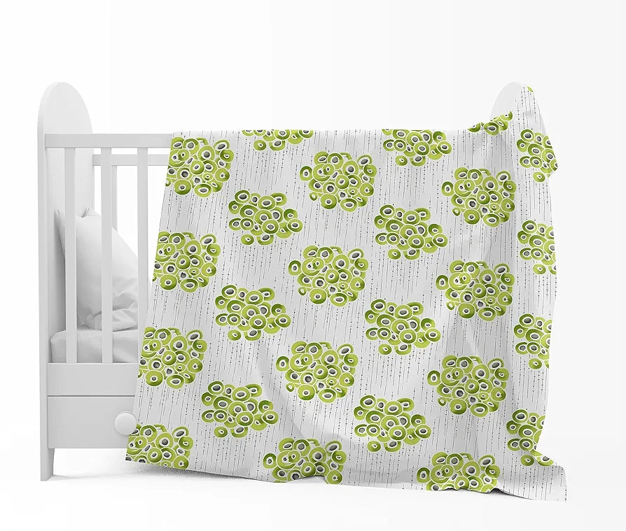Divine Casa 120 GSM Microfiber Single Kids Dohar  | Soft & Lightweight Throw Blanket | Cozy & Breathable | All-Season Comfort | 140 x 100 CM | Cloudy Balls Pattern | Green Glow