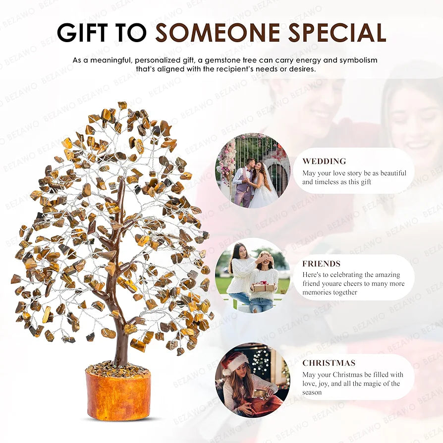 BEZAVO Tiger Eye Crystal Tree – Tree of Life for Good Luck & Prosperity | Artificial Decor for Home & Office | Ideal Housewarming Gift for Men & Women 