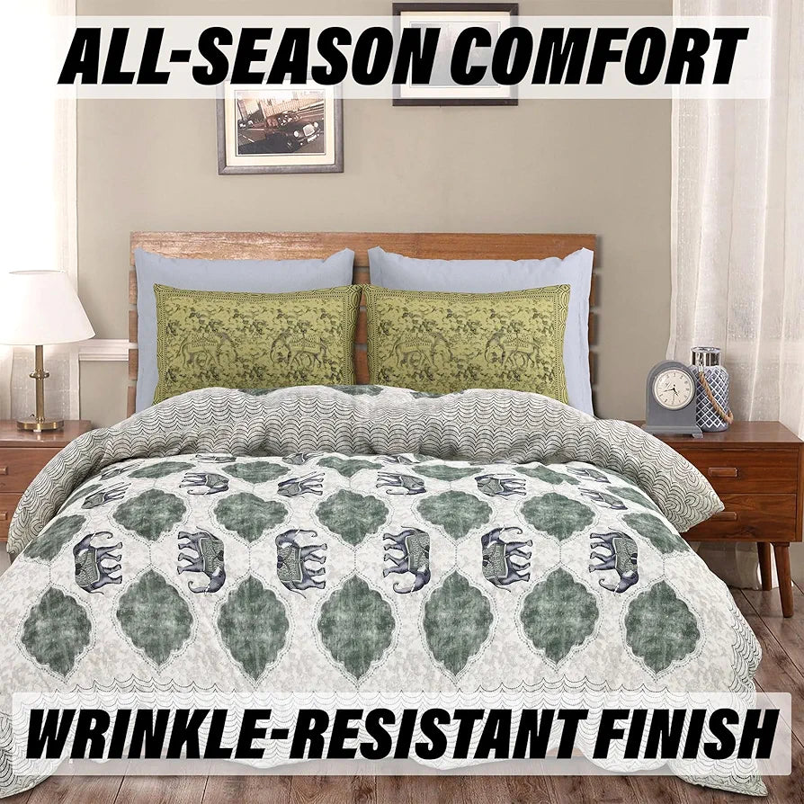 Kuber Industries Double Bedsheet with 2 Pillow Covers | 186 TC Premium Cotton Bedsheet for Double Bed | Bedsheet for Living Room-Home & Hotels | Embroidery Elephant | 100x108 Inch | Gray