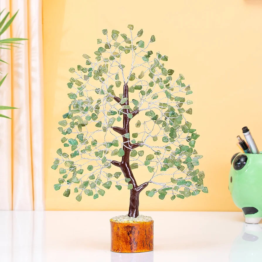 HindCraft Green Jade Crystal Tree Good Luck Showpiece for Home Decor Items Crystals Gemstones Bonsai Money Tree for Good Luck, Decoration Gift Item, Silver Wire, 10-12 inch