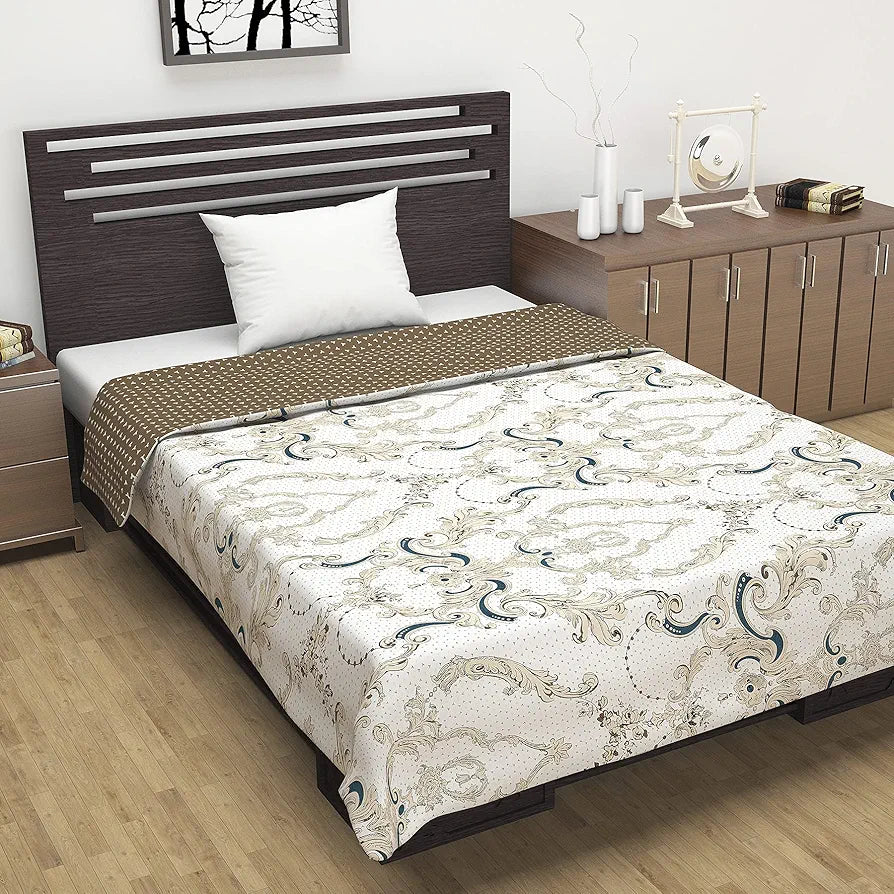 Divine Casa 120 GSM Super Soft Brushed Microfiber Lightweight Jaipuri Print Rajai Single Bed| Reversible AC Blankets for Winter | TC - 120