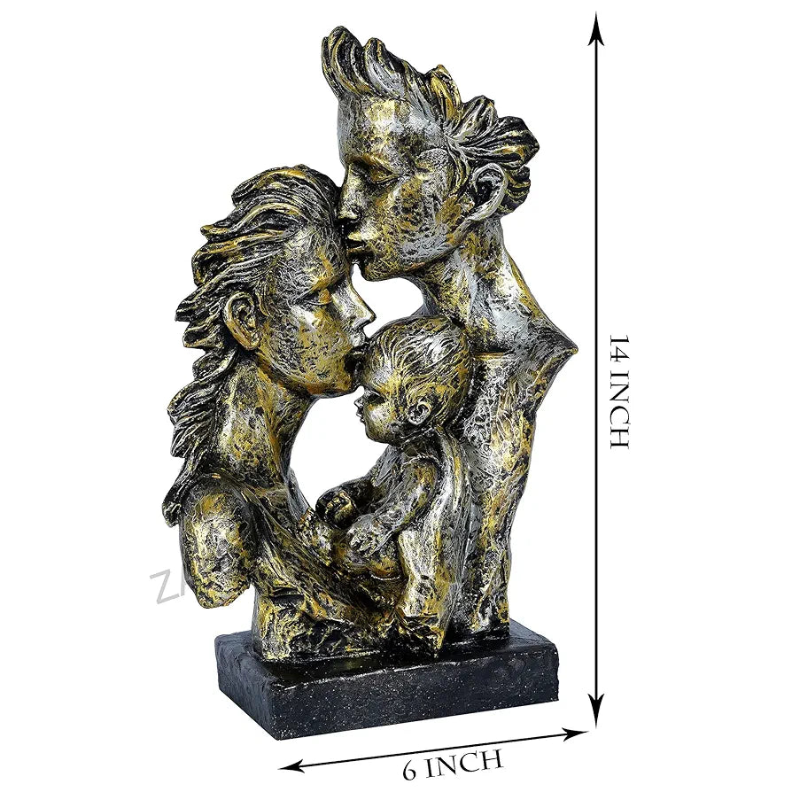zart Mother & Father With Child Love Statue Showpiece For Home Decor & Gifting, 4.2 x 6 Centimeters, Copper