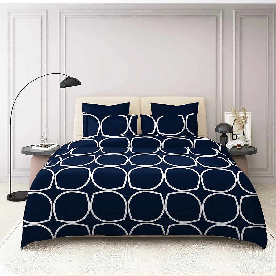 THE HOME STYLE Supersoft Cotton Feel Glace Cotton King Size Printed Flat Double Bedsheet wih 2 Pillow Cover II 400 TC, 90