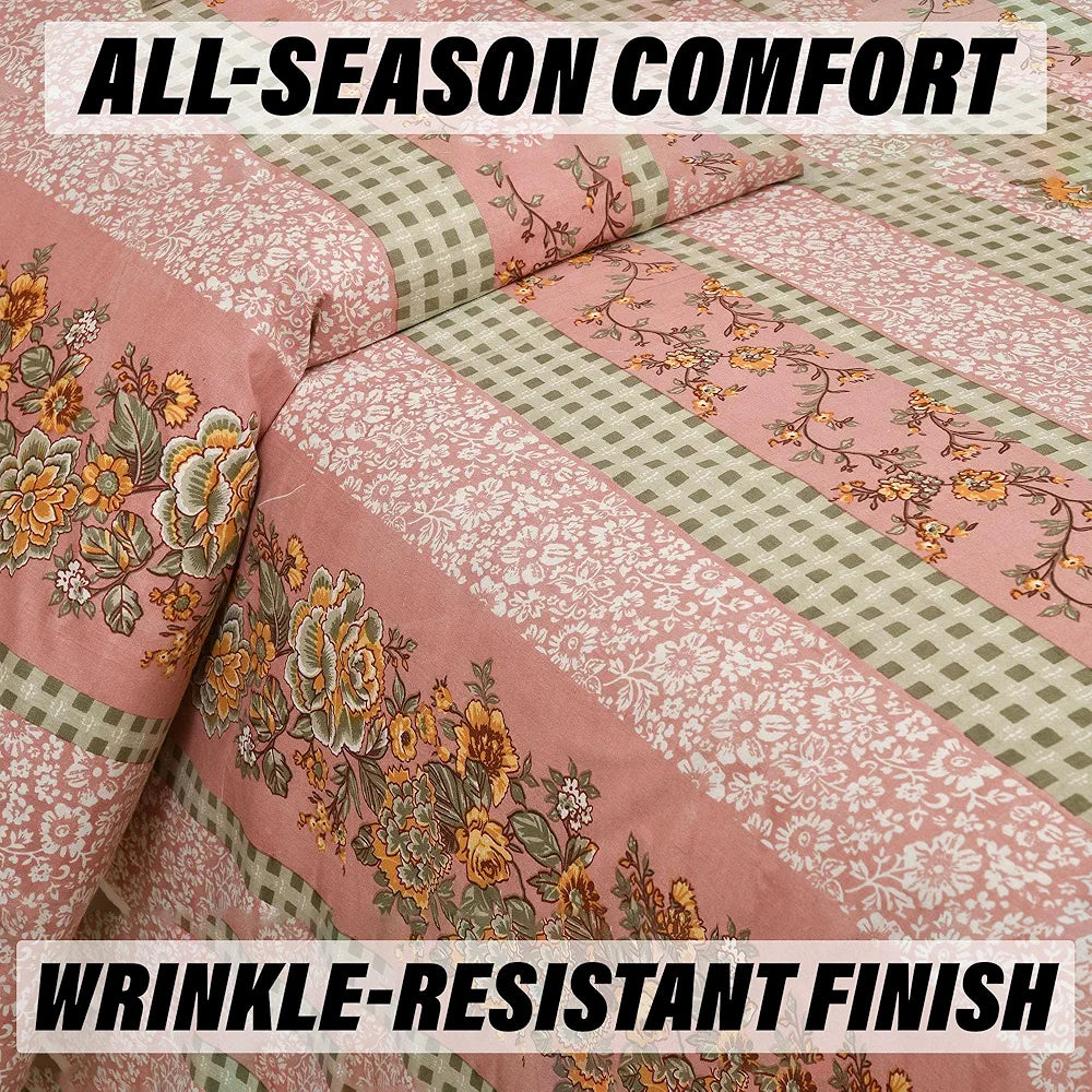 Kuber Industries Double Bedsheet with 2 Pillow Covers | 160 TC Premium Cotton Bedsheet for Double Bed | Bedsheet for Living Room-Home & Hotels | Spain Flower Lining | 100x108 Inch | Pink