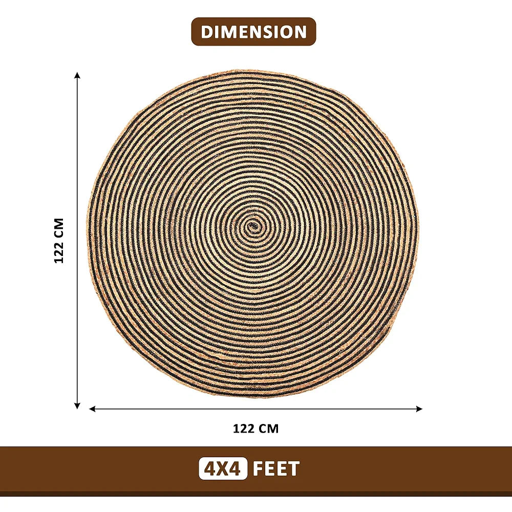 Kuber Industries 4x4 Feet Round Jute Rug & Carpet for Home/Bedroom | Aesthetic & Natural Looking Floor Rugs for Living Room | Spirals - Light Brown