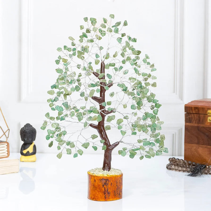 HindCraft Green Jade Crystal Tree Good Luck Showpiece for Home Decor Items Crystals Gemstones Bonsai Money Tree for Good Luck, Decoration Gift Item, Silver Wire, 10-12 inch