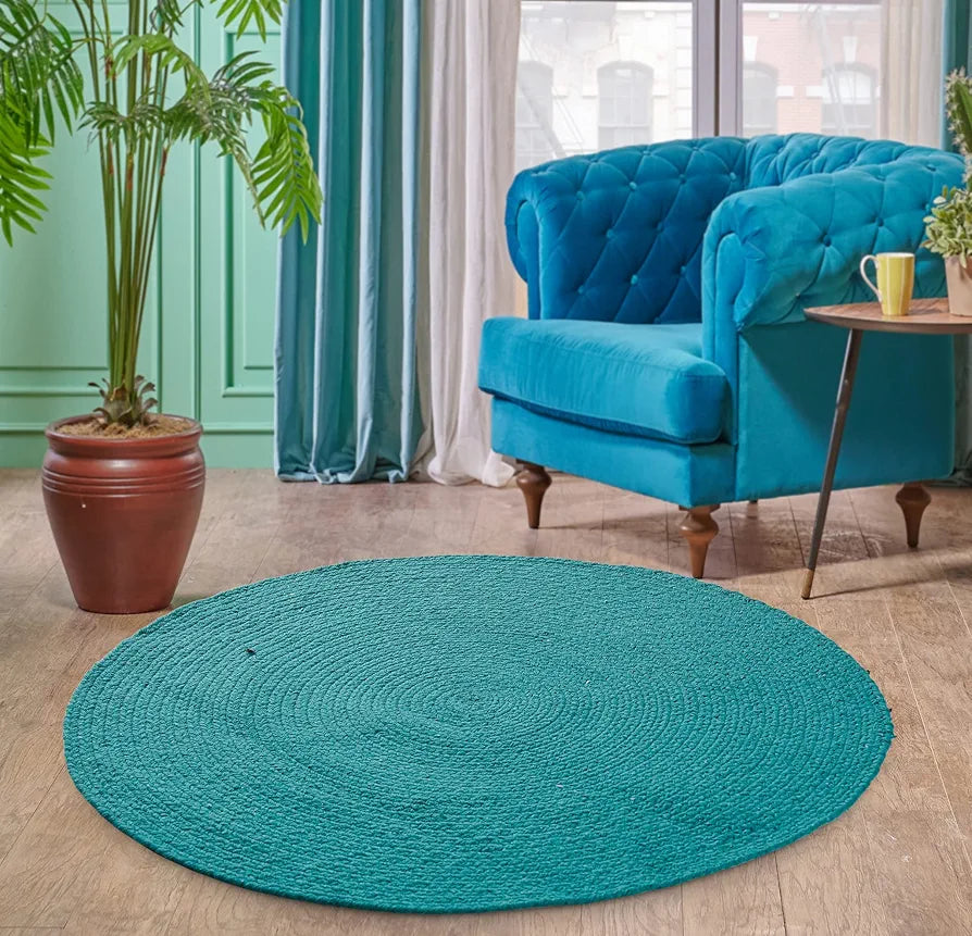 SASHAA WORLD Round Hand Braided Cotton Reversible Rug 