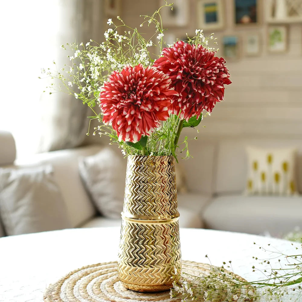 Behoma Arrow Engrave Metal Vase for Living Room | Decoratives for Indoor Home Decor Office Decor Balcony | Best Gift for Birthday Anniversary Festival | Golden 1 Large Pcs 