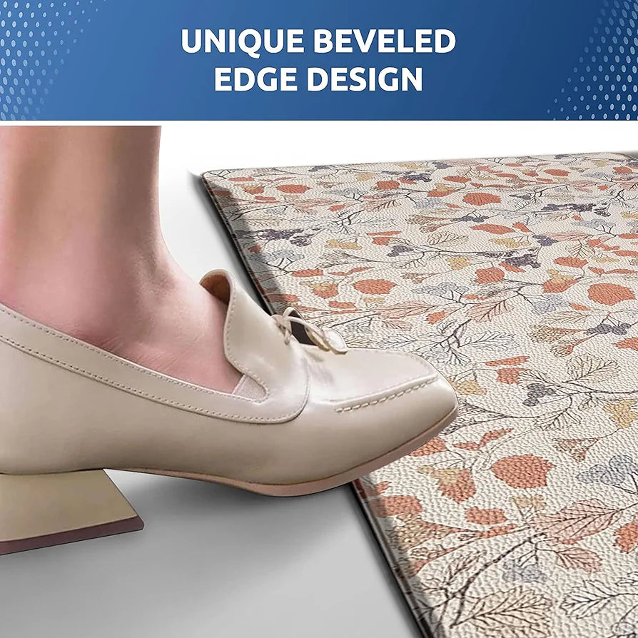 Luxe Home Columbo Anti-Fatigue Kitchen Mat - 51x99 cm Non-Slip Cushioned Comfort Mat - Autumn Leaves Pattern Standing Desk Mat - Waterproof and Easy to Clean for Home and Office