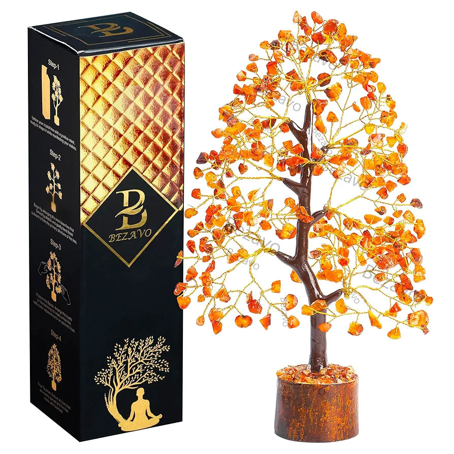 BEZAVO Carnelian Crystal Tree | Healing Crystal Tree for Positive Energy & Good Luck | Feng Shui Tree for Home & Office | Ideal Gift for Men & Women – Housewarming & Anniversaries 