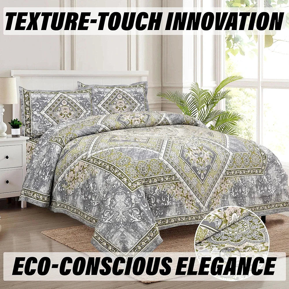 Kuber Industries Double Bedsheet with 2 Pillow Covers | 186 TC Premium Cotton Bedsheet for Double Bed | Bedsheet for Living Room-Home & Hotels | Arabic Beauty Flower Square | 100x108 Inch | Gray