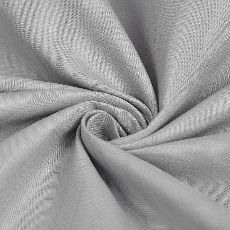 Homefab India 160 TC Stripe Cotton Feel Glace Cotton Elastic Fitted King Size Double Bed Bedsheet with 2 Pillow Covers Fits Upto 6 inches Mattress, Size-72X78 inches, Silver