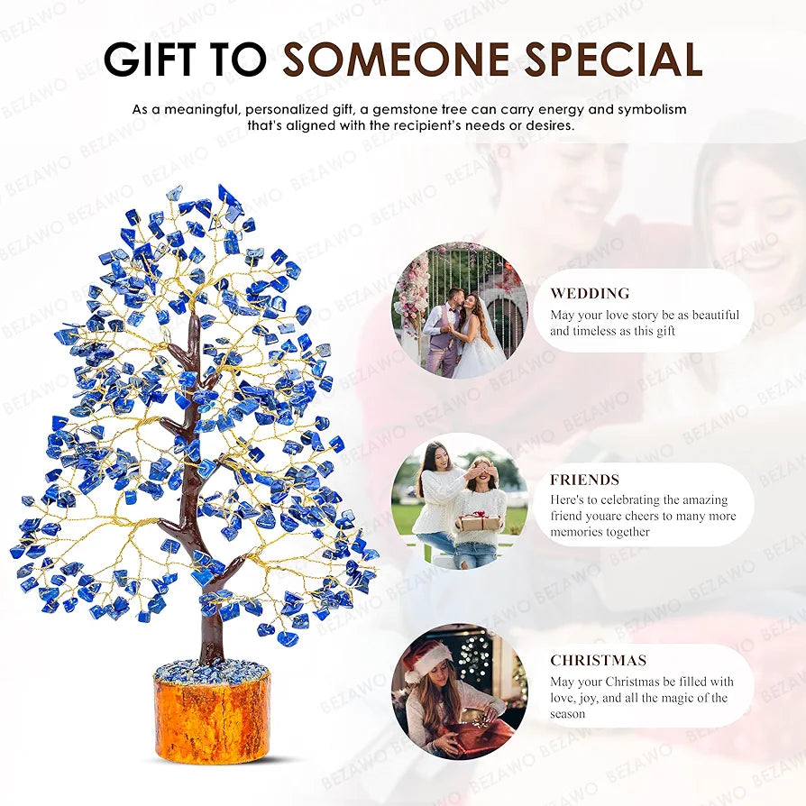 BEZAVO Lapis Lazuli Crystal Tree for Home & Office | Feng Shui Good Luck Tree for Prosperity | Artificial Tree for Living Room & Hall | Ideal Gift for Special Occasions 