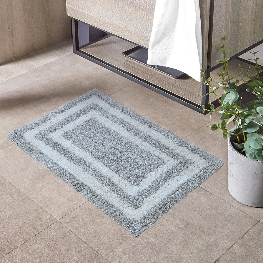 THE HOME TALK Cotton Morocco Door mat | Water Absorbent Runners | Designer Bath Mats | Floor Mats for Kitchen, Bathroom | Non-Slip | 44 x 64cm | Natural and Grey